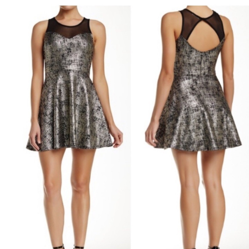 Soprano Black and Gold Textured Mini Dress - Picture 1 of 9